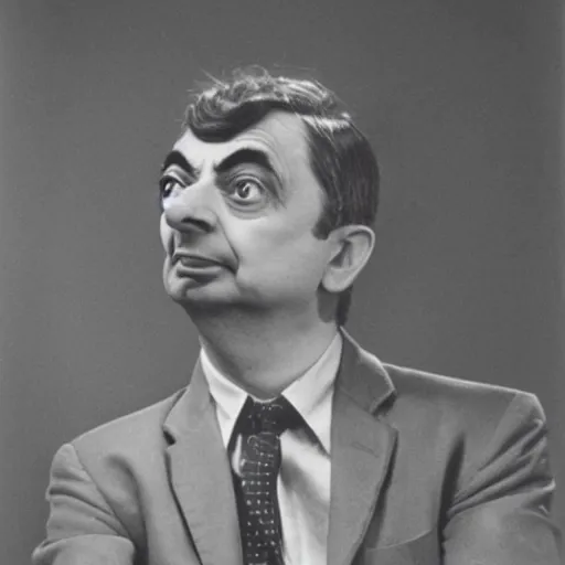 Prompt: a photograph of mr bean by man ray