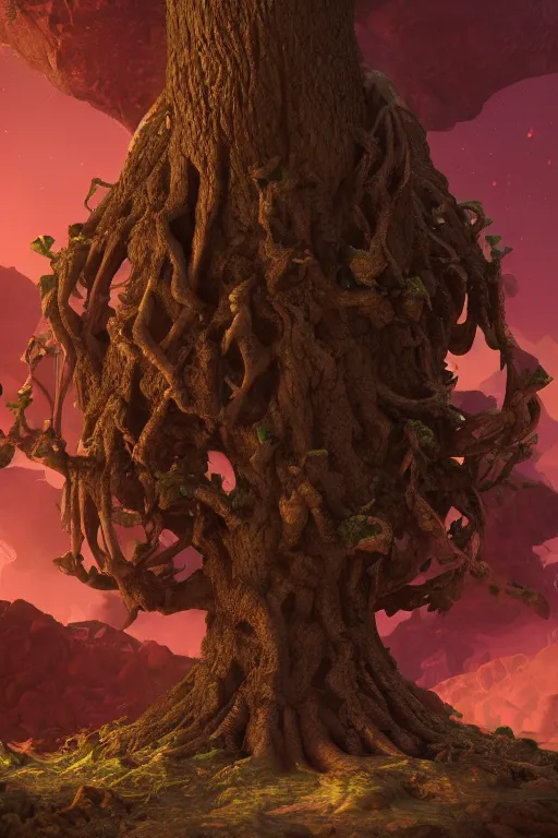Prompt: octane renderer image of Yggdrasil the tree of life by Mike Mignola, trending on artstation, depth of field, subsurface scattering