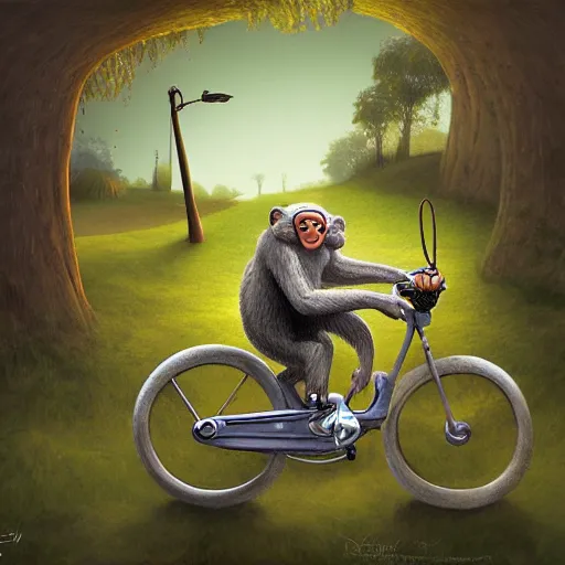 Image similar to a monkey riding a bike by gediminas pranckevicius