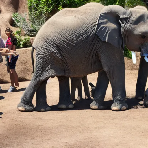 Image similar to minions swarm and consume an elephant at the san diego zoo, much to the horror of onlooking zookeepers