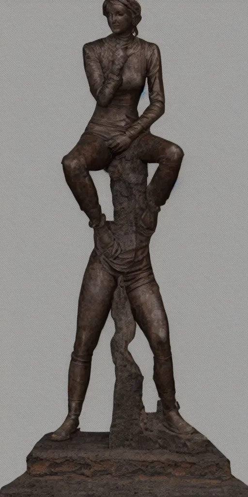 Image similar to detailed photo of old iron patina statue of most famous woman, full body portrait, various bending poses, photorealism, intricate detail, museum diffuse lighting