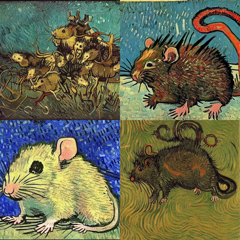 Prompt: rat king by van gogh