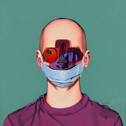 Image similar to Fashion weak portrait of people with sanitary mask, Tristan Eaton, artgerm, Victo Ngai, RHADS, ross draws