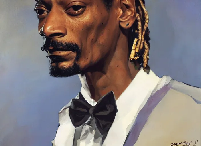 Image similar to a highly detailed beautiful portrait of snoop dogg, by gregory manchess, james gurney, james jean