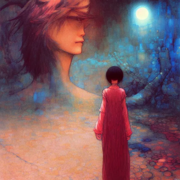 Image similar to mamimi samejima, psychedelic background, female anime character, Lain, uwu, uwu, Luminism Romanticism by John William Waterhouse Beksinski Finnian MacManus Ruan Jia, uwu Hi-Fructose, Artstation, HD, HDR, High Resolution, 1024x1024