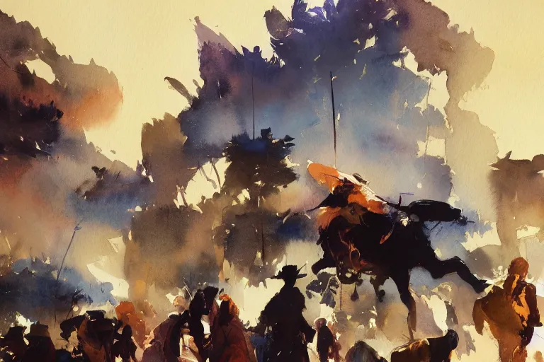 Prompt: small centered on watercolor paper, paint brush strokes, abstract watercolor painting of cultural jungle gathering, cinematic light, national romanticism by hans dahl, by jesper ejsing, by anders zorn, by greg rutkowski, by greg manchess, by tyler edlin