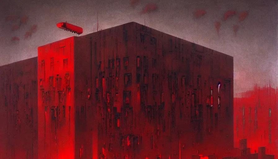 Prompt: only with red, soviet communism horror brutalist architecture apocalyptic with soviet flag, crowd cheering, in the style of beksinski and edward hopper and rodcenko and yue minjun and cory loftis, intricate and epic composition, red by caravaggio, highly detailed, masterpiece, red light, artstation, art nouveau