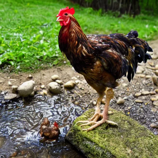 Image similar to a chicken next to a stream