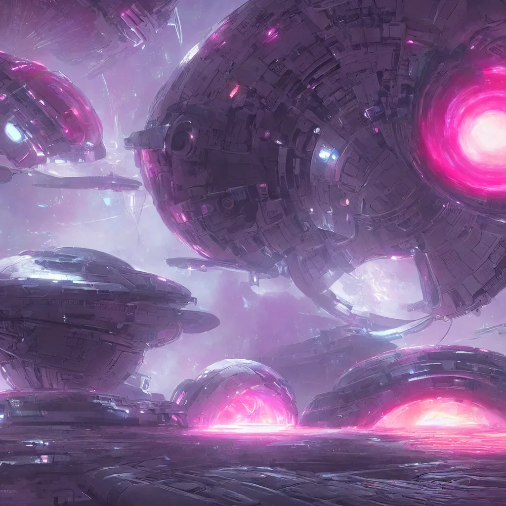 Image similar to scifi portal entrance, dyson sphere program pink planet, concept art, by greg rutkowski, xray melting colors