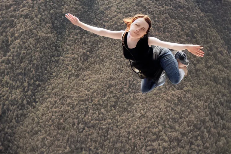 Image similar to photo of young woman that can fly hovering a few feet off the ground by Emmanuel Lubezki