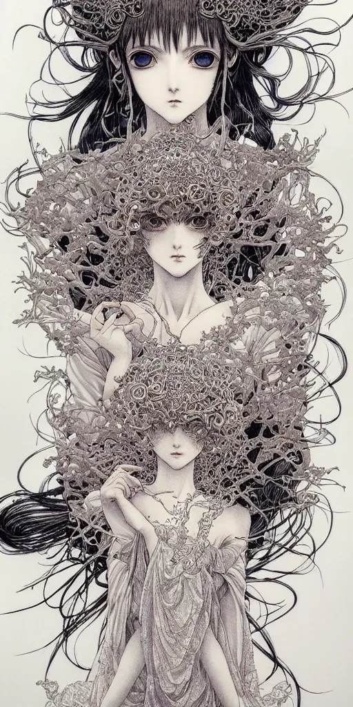 Image similar to prompt: Fragile looking vessel portrait soft light drawn by Vania Zouravliov and Takato Yamamoto, inspired by Evangeleon Anime, magical and alchemical weapons, soft light, white background, intricate detail, intricate ink painting detail, sharp high detail, manga and anime 2000