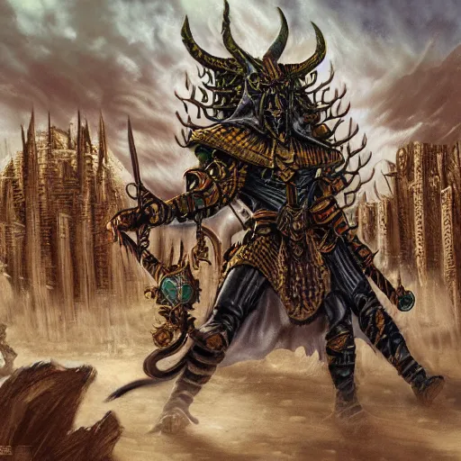 Image similar to Warhammer Fantasy Nagash in the desert, dark fantasy, trending on artstation