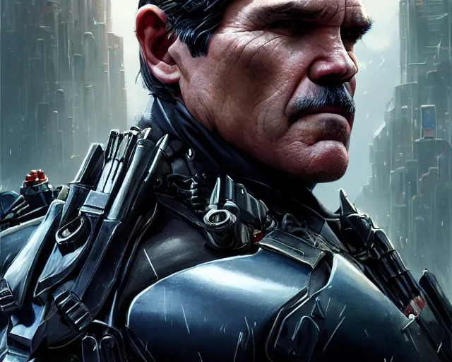 Image similar to highly detailed portrait of josh brolin as bruce wayne, in batman : arkham knight, stephen bliss, unreal engine, fantasy art by greg rutkowski, loish, rhads, ferdinand knab, makoto shinkai and lois van baarle, ilya kuvshinov, rossdraws, tom bagshaw, global illumination, radiant light, detailed and intricate environment