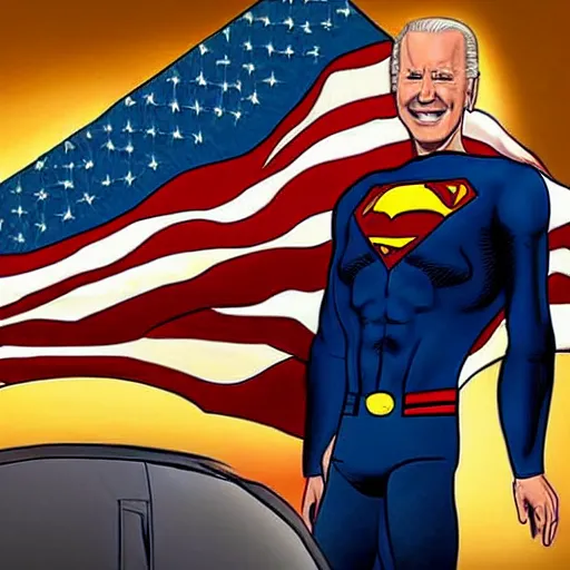 Prompt: joe biden as evil superman, beams coming out of his eyes.