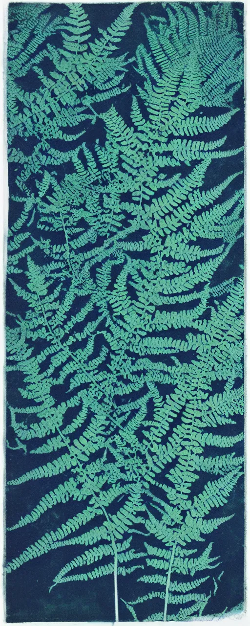 Image similar to a beautiful fern Cyanotype by Anna Atkins, seaweed, Algae, white on a blue background, Photography, botanical