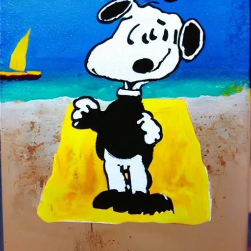 Image similar to snoopy in cancun, paint, art, carton