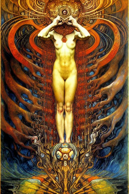 Image similar to Divine Chaos Engine by Karol Bak, Jean Delville, William Blake, Gustav Klimt, and Vincent Van Gogh, symbolist, visionary