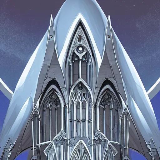 Prompt: cathedral-like space battleship gothic