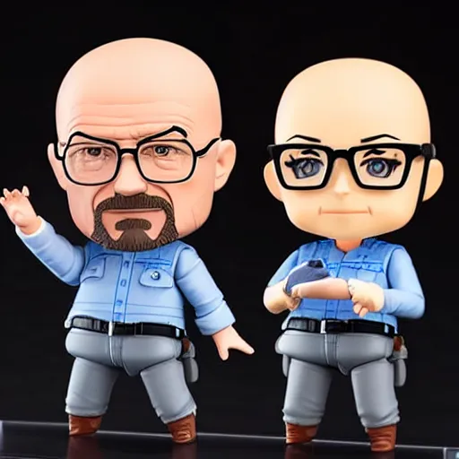 Image similar to walter white as a female nendoroid, photorealistic