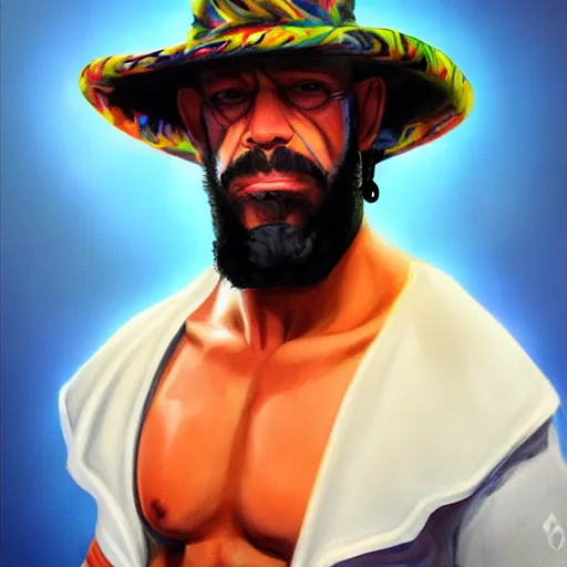 Image similar to marcho man randy savage portrait fantasy painting trending on artstation