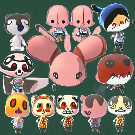 Prompt: anatomy study of animal crossing character in hell, pain, yeltsin