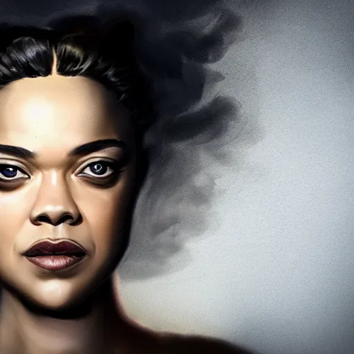 Prompt: tessa thompson portrait, arcane netflix, arcane vi, arcane jinx, concept portrait, riot, acrace catoon, detailed expression, high quality, cinematic lighting, fantasy, reflective, spotlight, digital artwork