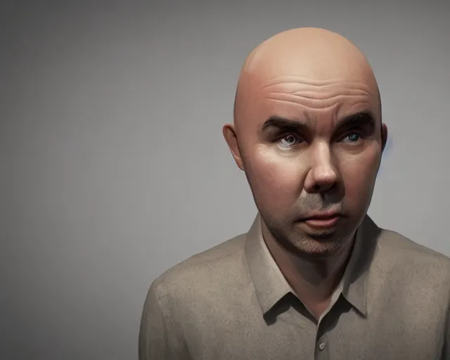 Image similar to karl pilkington, character art, by various concept artists, redshift render, hyperrealistic face, photorealistic render