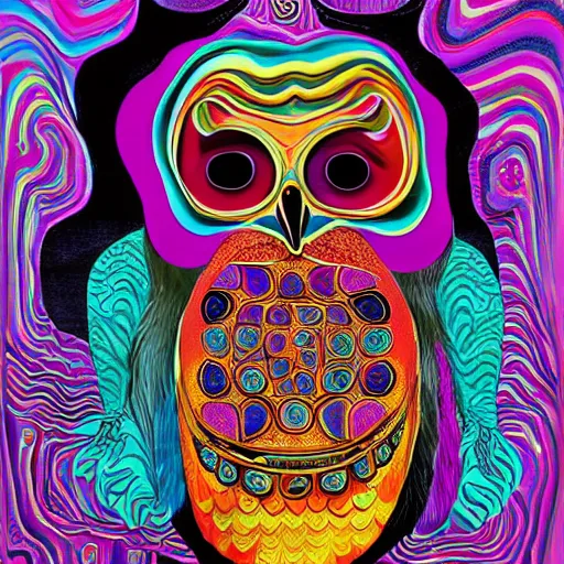 Image similar to the wisest of all owls, psychedelic, salvador dali, trending on artstation, surreal