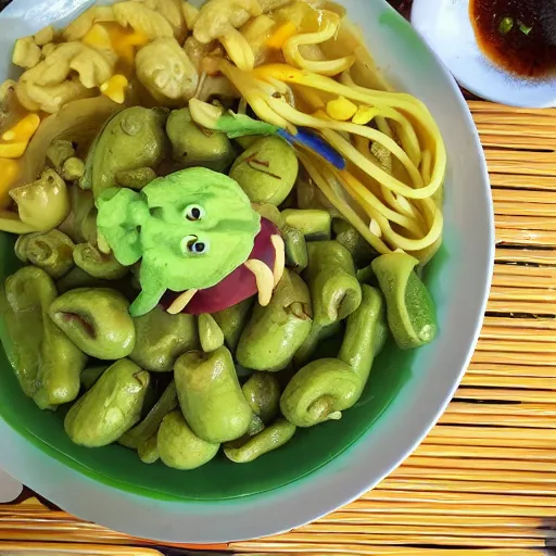 Prompt: nikocado avocado and minions eating extreme hot spicy noodles