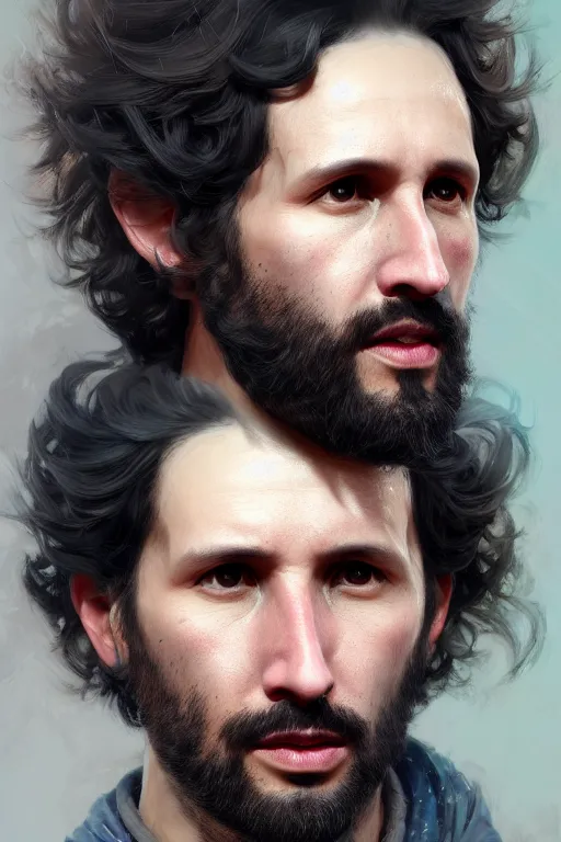 Image similar to ultra detailed close up facial portrait of bret mckenzie, extremely detailed digital painting, in the style of fenghua zhong and ruan jia and jeremy lipking and peter mohrbacher, mystical colors, rim light, beautiful lighting, 8 k, stunning scene, raytracing, octane, trending on artstation