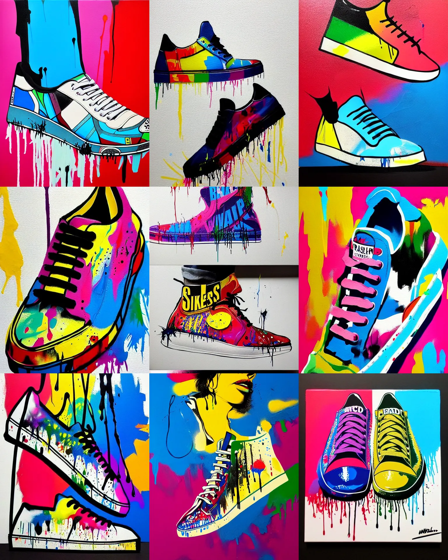 sneakers, drip painting, splash painting, highly, Stable Diffusion