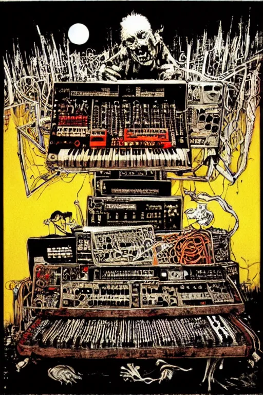 Image similar to synthesizer from hell by ralph steadman