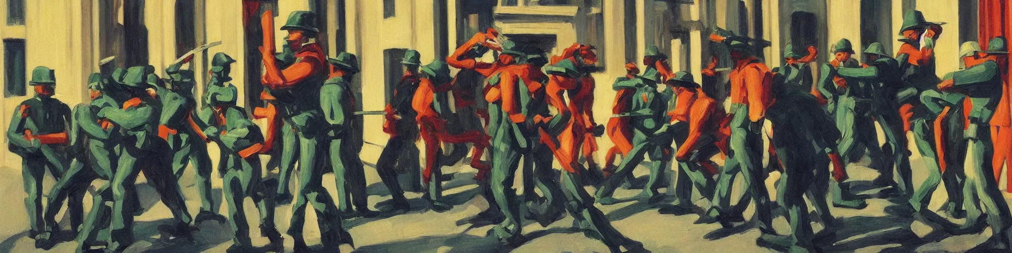 Prompt: toy soldiers by edward hopper