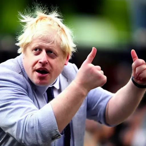 Prompt: boris johnson as an angry muscular wwe wrestler wearing a cap hat. he is looking closely at his fingers