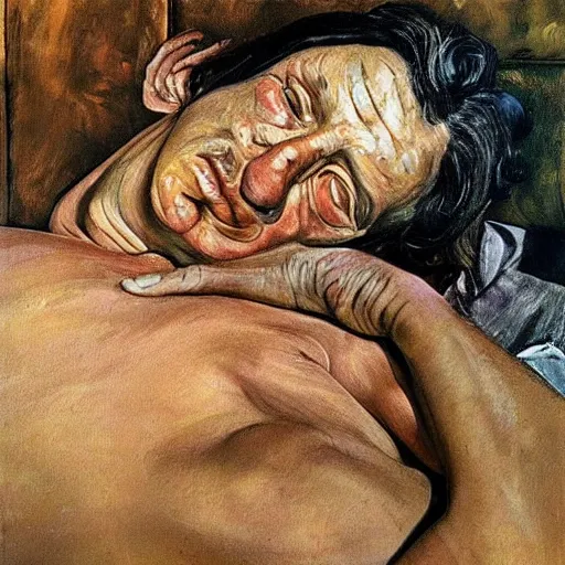 Image similar to painting by lucien freud