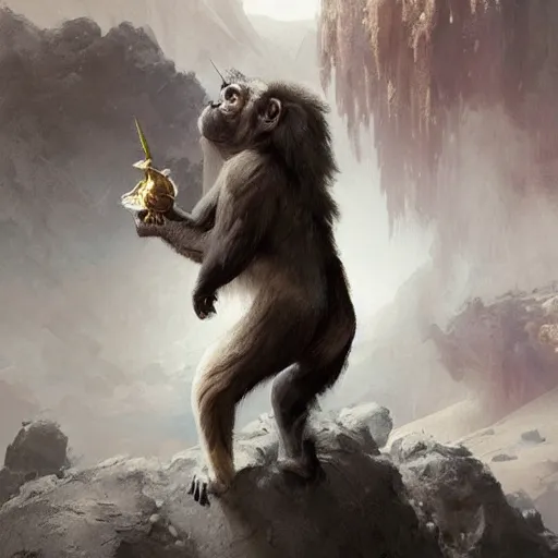 Image similar to monkey on a unicorn on the moon earth in background, intricate, sharp focus, illustration, highly detailed, digital painting, concept art, matte, art by ruan jia and wlop and greg rutkowski, masterpiece