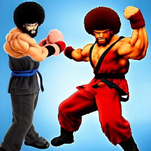 Prompt: Bob Ross as a street fighter character