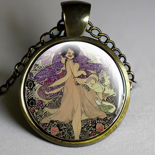 Image similar to artnouveau American mcgee's alice creepy necklace made by René lalique or Alfons mucha