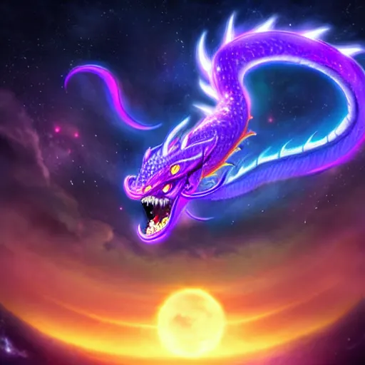 Image similar to aurelion sol dragon in the cosmos staring at the viewer ultra realistic photo