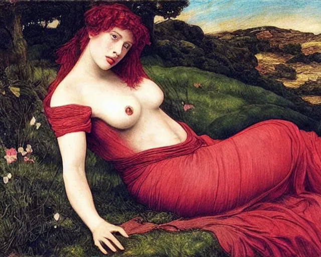 Prompt: scarlet johansson as proserpina, pre - raphaelite style,