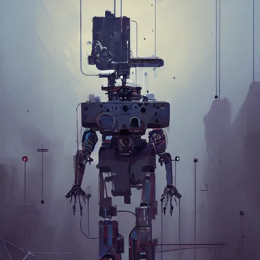 Image similar to god of machines, by Ismail Inceoglu, robot, mechanical, cybernetic, wearing navy hood, detailed, digital art,