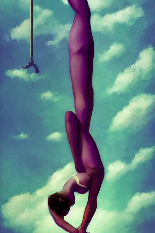 Image similar to A beautiful pole dancing fairie, symmetrical features, cinematic lighting, soft bokeh, fantasy, modern, colourful, highly detailed, digital painting, artstation, deviantart, concept art, sharp focus, illustration, by Edward Hopper and Rene Magritte