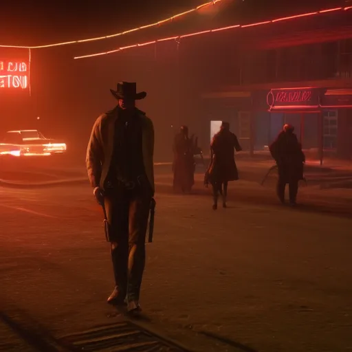 Image similar to Film still of Neon from Valorant, from Red Dead Redemption 2 (2018 video game)