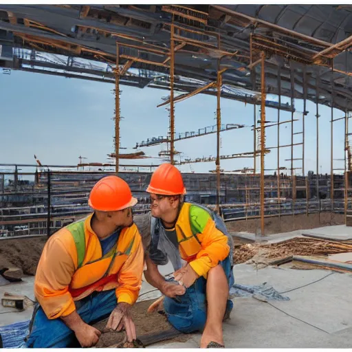 Prompt: Construction workers rave, DSLR photography