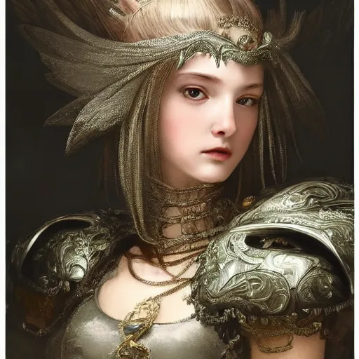 Image similar to A masterpiece ultrarealistic ultradetailed portrait of a Incredibly beautiful angel armored princess knight with Iron mask. baroque renaissance girl in the forest. medium shot, intricate, elegant, highly detailed. trending on artstation, digital art, by Stanley Artgerm Lau, WLOP, Rossdraws, James Jean, Andrei Riabovitchev, Marc Simonetti, Yoshitaka Amano. background by James Jean and Gustav Klimt, light by Julie Bell, 4k, porcelain skin. BY ZDIZISLAW BEKSINSKI Cinematic concept art