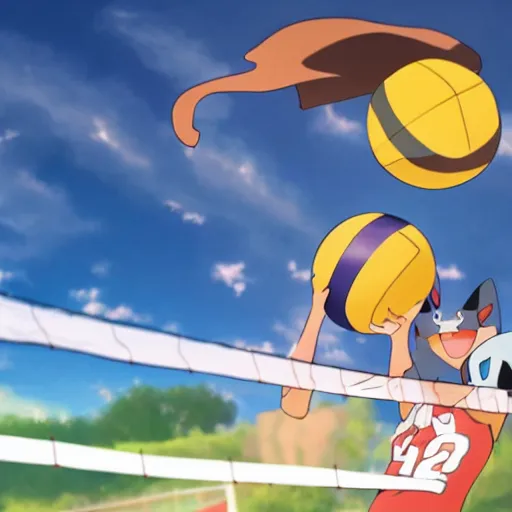 Prompt: a pokemon playing volleyball, hd, 4 k