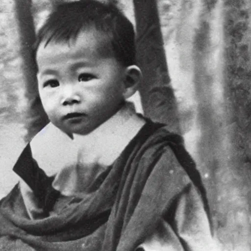 Image similar to a 2 - year old boy as the king of tibet in 1 9 3 6