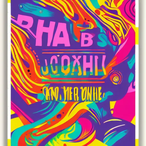 Image similar to colorful psychedelic poster, graphic design, bold lettering, layout, typography