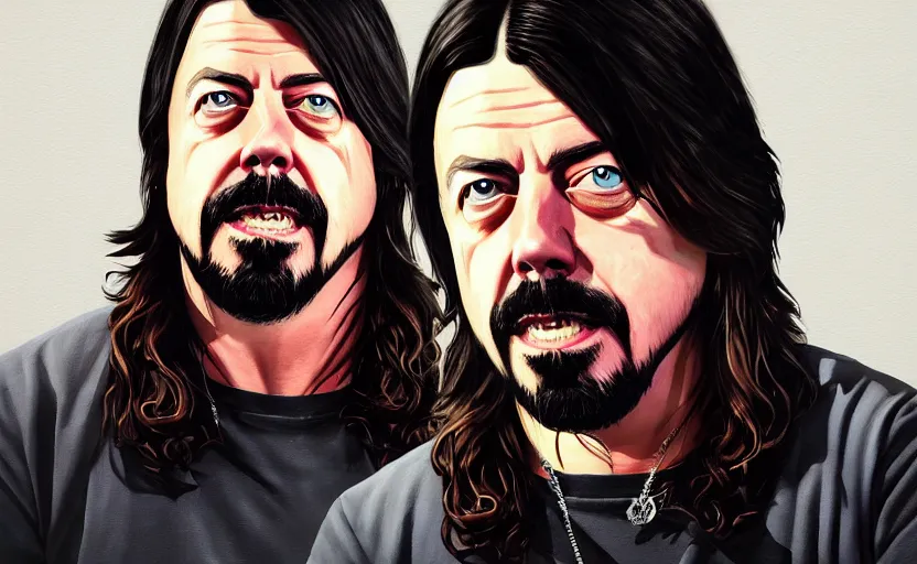 Image similar to dave grohl in gta v covert art painted by stephen bliss, centered, uncropped, full body, symmetrical face, crispy, trending on artstation, deviantart