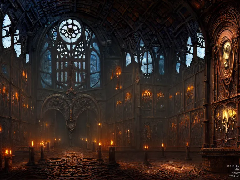 Image similar to steam necropolis, memento mori, gothic, neo - gothic, art nouveau, hyperdetailed copper patina medieval icon, stefan morrell, philippe druillet, ralph mcquarrie, concept art, steampunk, unreal engine, detailed intricate environment, octane render, moody atmospherics, volumetric lighting, ultrasharp, ominous, otherworldly